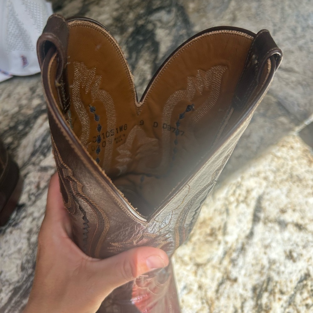 Lucchese Brown Leather Cowboy Boots Caiman 9D - Picture 16 of 16